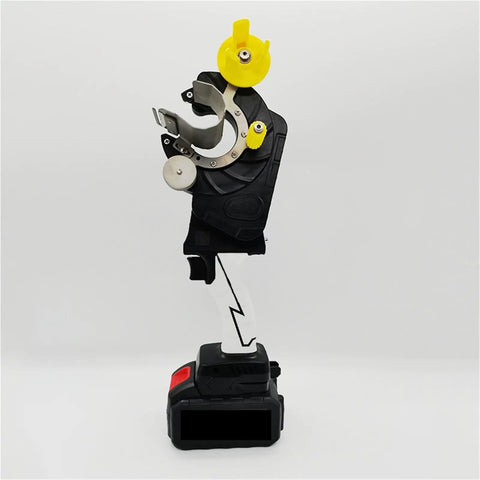 Slick No Drama Portable Handheld Cable Winding Reel Tape Wrapping Machine For Automotive Wiring Harness Insulation Compact Electric Wire Protection Tool For Garage Workshops, side view, with yellow spool and black handle.