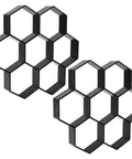 Hexagon Concrete Molds 2 Pack Black Stepping Stone Forms For Paver Projects DIY No Mess Garden Patio Path Plastic Concrete Molds For Honeycomb Walkways 11x11 Inch Hexagon Paver Mold Set, front view of two black molds.