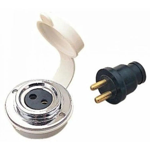 Rock Solid Marine Grade Polyethylene Chromed Out Polarized Electrical Outlet 12 Volt DC Power Socket with plug attachment.