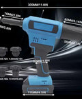 Straight Up Rock Solid Pro Cordless Brushless Riveting Gun Kit One Touch Quick Pull Automatic Rivet Nut Tool with size specifications.