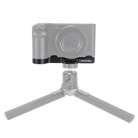 L-Shaped Grip For Sony ZV-1 II And ZV-1F Vlog Cameras With Black ARCA Extension Bracket on small tripod