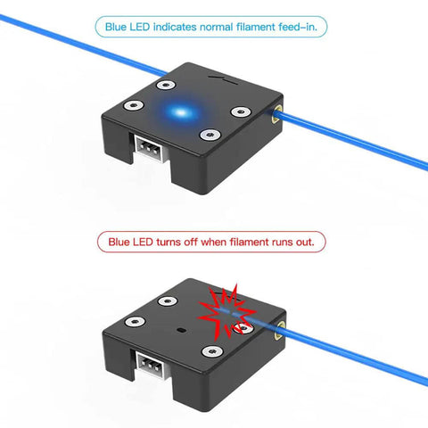 Smart Filament Runout Sensor With Break Detection Module For 3D Printers showing LED color change when filament runs out