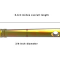 Three Point Tractor Hitch Pins Built Tough for the Farm Heavy Duty Mild Steel Four Inch Usable Length Five and a Half Inch Overall Length Three Quarter Inch Diameter Includes Lynch Pin For Category One Tractors Five Pack side view showing dimensions of 5-3/4 inch length and 3/4 inch diameter.