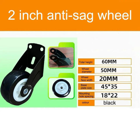 2 inch Anti Sag Wheel with durable black bracket and rubber wheel for Adjustable Cabinet Door Bottom Support.