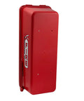Heavy Duty Outdoor Fire Extinguisher Cabinet Hangs Tough Against Sun And Rain Lock Box Fits Twenty Pound Units Red wall mount with flip lid