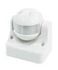 Infrared Motion Sensor Switch For 220V AC, 12 Meter Rotary Head, Easy Install, Detects Motion Up To 12M, Adjustable 5 Seconds To 8 Minutes Delay, 300W Resistive Or 1200W Inductive Load, Ambient Light 10 To 2000 Lux, Plastic Housing, white plastic wall-mounted sensor