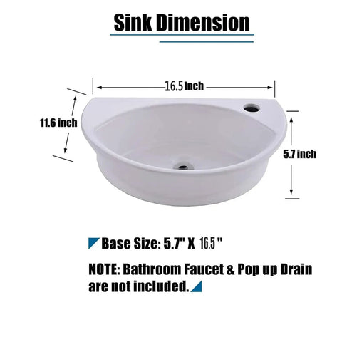 Small Wall Mount Porcelain Sink For Tiny Bathrooms And RVs, 16 Inch Long Corner Floating Basin, Space Saving Vanity Sink For Half Bath Powder Room, Easy Install, White Ceramic