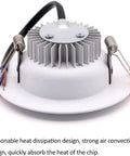 10 Pack 7W Led Recessed Ceiling Downlights Dimmable Round Panel With Polished Stainless Trim showing heat sink and wiring detail.