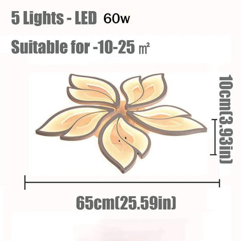 Modern Five Leaf LED Ceiling Light Fixture Chandelier Flush Mount Dimmable with Remote for Living Room Bedroom Kitchen