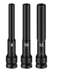 Heavy Duty 3PCS Chrome Vanadium Socket Adapter Set For Impact Wrench Fits 8mm 10mm And 12mm Hex Heads With Sweet 1/2 Inch Drive Interface Totally Rock Solid Gear Head Upgrade, black adapters