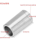 Stainless steel B12-to-B16 drill chuck conversion sleeve; precision machined tool adapter for power drills.