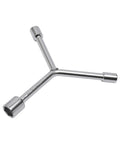 Y-shaped metal socket wrench with three different-sized hexagonal sockets for mechanical use