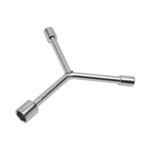 Y-shaped metal socket wrench with three different-sized hexagonal sockets for mechanical use