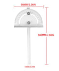TRUTOPWAY miter angle measuring tool, front view: silver aluminum protractor with 0-180° scale and vertical handle