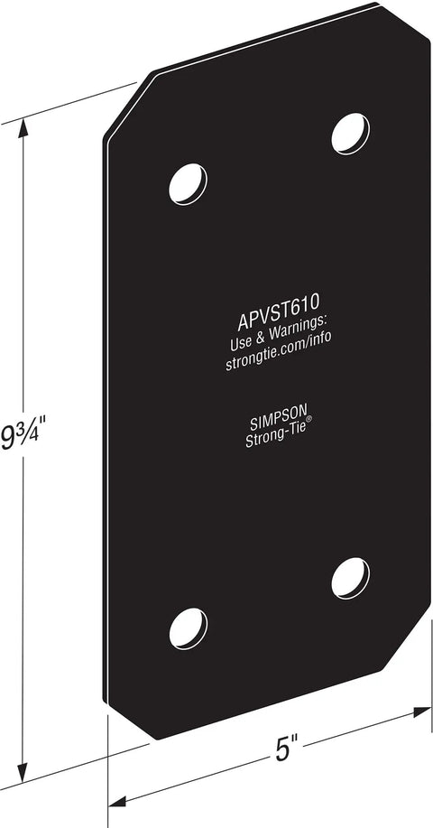 Avant Collection 5 Inch By 9 3 4 Inch ZMAX Black Powder Coated Strap With Four Holes for 6x Lumber Outdoor Accents
