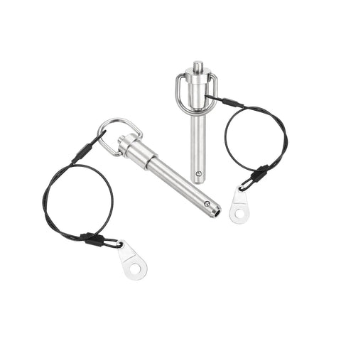 Two Pack Quick Release Pins Three Eighths Inch Diameter By One And A Half Inch Length Push Button Ball Locking Pins With Ring Handle