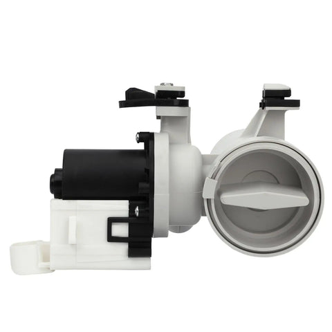 Side view of Washer Drain Pump Motor Assembly Replacement For Top Loaders Fits W10730972 8540024 AP6023956 PS11757304 DIY Friendly