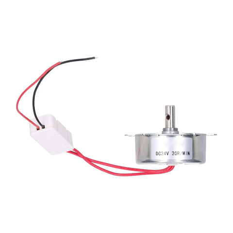 Heavy Duty 24 Volt DC Motor For Fans Heaters And Stands With Super Smooth 20Rpm Speed And Reversible Cw Ccw Rotation To Fix Your Appliances Fast. Close-up of 24V motor with wires.