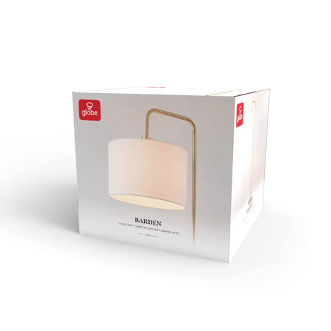 Box of 58 Inch Floor Lamp In Brass Finish With White Linen Shade On Off Rotary Socket Switch Tall Standing Lamp For Living Room Corner
