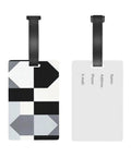 Compact Black And White Piano Grid Print Luggage Tags With Personalized Name Tags For Slick Travel Setup and No Sweat Baggage Identification Road Trip Ready Gear Making Finding Luggage A Breeze - Front and back view.