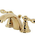 American Classic Mini Widespread Bathroom Faucet With Plastic Pop Up Polished Brass, Victorian style, 3-hole installation