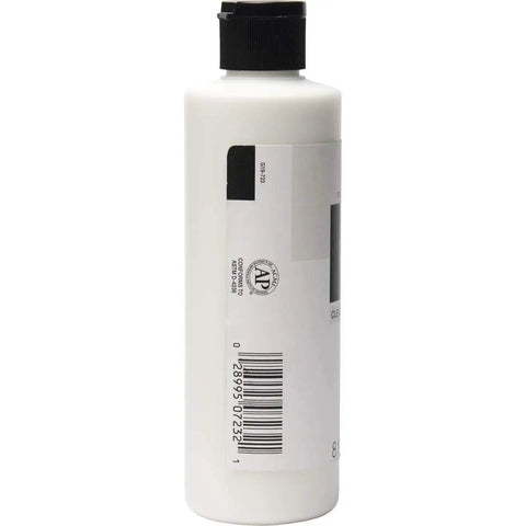 Clear Water Based Primer 8 oz Non Toxic Flexible Base bottle with barcode and black cap, ideal for various surfaces.