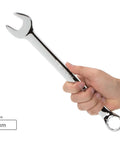 Hand holding 19mm wrench from 30-Piece Combination Wrench Set With Inch And Metric Sizes From One Quarter Inch To One Inch And Eight To Twenty-Two