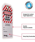 Lockout Tagout Tags Laminated Do Not Operate OSHA Compliant 12 Pack Water Resistant with customizable fields and safety icon