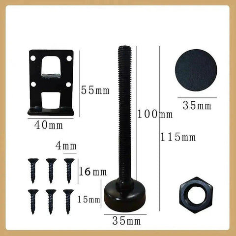 Beefy Adjustable Furniture Leveling Feet 4 Pack Extra Thick Built Different Zero Wobble Support Base for Tables Desks Cabinets and Workbenches with Nonslip Floor Savers. Parts include screws and nuts.