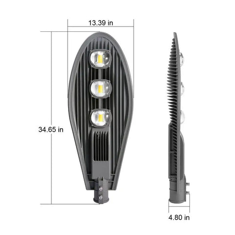 Ultra Bright 180W LED Parking Lot Light With 17,100 Lumens Leaf Shape Commercial Street Fixture side and front view with dimensions