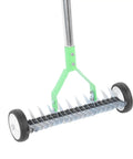 Beefy Heavy Duty Lawn Thatching Rake With Roller Design For Effortless Dead Grass Removal And Soil Loosening 15 Inch Wide Carbon Steel