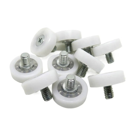 10 Pack POM Drawer Wheels DR22C6L8 22mm Sliding Plastic Drawer Rollers, white bearings with threaded shafts, for smooth glide