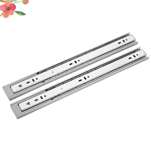 Beefy Heavy Duty Steel Drawer Slides With Buffer Closure And Smooth Load Bearing, Three Section Guide Rail, Silent Double Row Ball Bearings, Sturdy Silver Drawer Track For Kitchen Cabinets And Dresser Drawers, silver steel pair