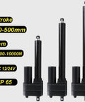 Tank Tough 8000N Linear Actuator Electric Tubular Motor 12V And 24V IP65 Waterproof showing stroke size 50-500mm and load capacity.