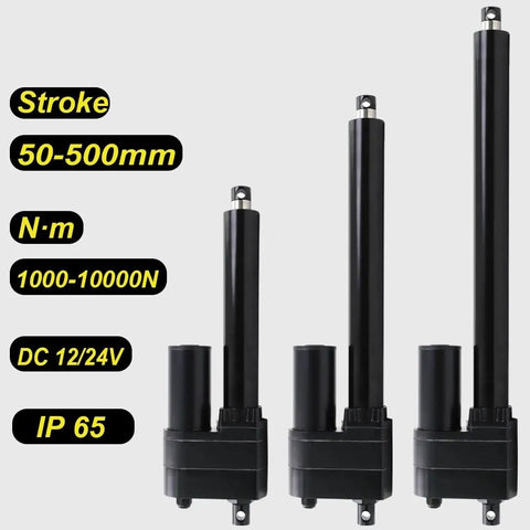 Tank Tough 8000N Linear Actuator Electric Tubular Motor 12V And 24V IP65 Waterproof showing stroke size 50-500mm and load capacity.