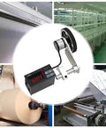 Built Tough Digital Meter Counter Rolling Wheel For Quick Length Measuring With Sharp Encoder And Crisp Numeric Display showing precision measuring in industrial setup.