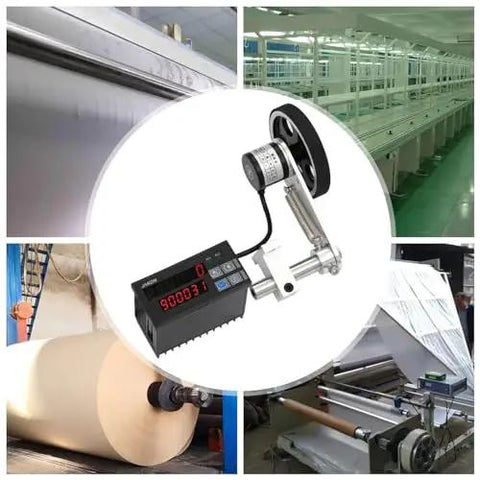 Built Tough Digital Meter Counter Rolling Wheel For Quick Length Measuring With Sharp Encoder And Crisp Numeric Display showing precision measuring in industrial setup.