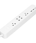 Smart Power Strip With WiFi And Bluetooth Remote Access, Voice Activated Outlets, Quick Charge USB And Type C Ports, App Managed Surge Blocker for a home office setup with four AC outlets.