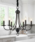 Six Light Black Farmhouse Chandelier With Industrial Modern Vibe Candle Style Hanging Light Fixture For Dining Room Kitchen Island