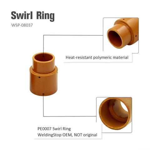 Swirl Ring PE0007 from Versa Cut 60A Plasma Cutter Consumables Kit with heat-resistant polymeric material