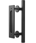 All New 12 Inch Sliding Barn Door Handle Pull And Flush Hardware Set With Flat Back Plate In Rustic Black