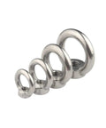 Rock Solid 304 Stainless Steel Lifting Eye Bolt Ring Nut set of four sizes for heavy duty marine rigging and industrial use.