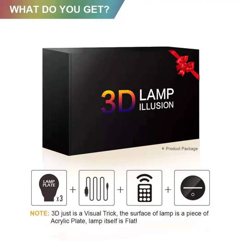 Packaging for Totally Rad 3D Illusion Star Wars Night Light for Kids With 16 Color Change LEDs showing contents list