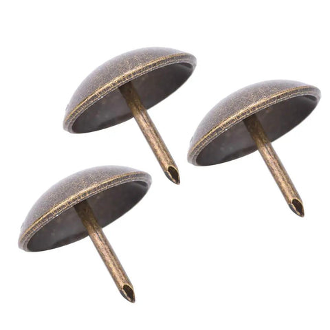 Close-up of Heavy Duty Upholstery Nails Set Of 50 Thickened Decorative Tacks in Vintage Green Bronze showing nail tips, 16x20mm.
