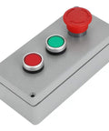 Outdoor Ready 3 Button Emergency Stop Push Button Switch Station With Red And Green Indicator IP66 Aluminum Housing