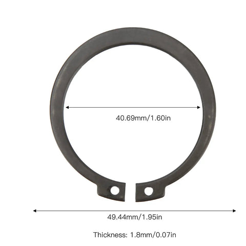 Beefy 50 Piece Snap Ring Set For 507 AC Compressor Clutch With 1.8mm Thick Rings, 49.44mm OD And 40.69mm ID, single ring detail.