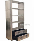 Legit Industrial Aviator Bookcase Featuring Four Hella Spacious Open Shelves And Two Smooth Glide Storage Drawers With Solid Metal Frame.