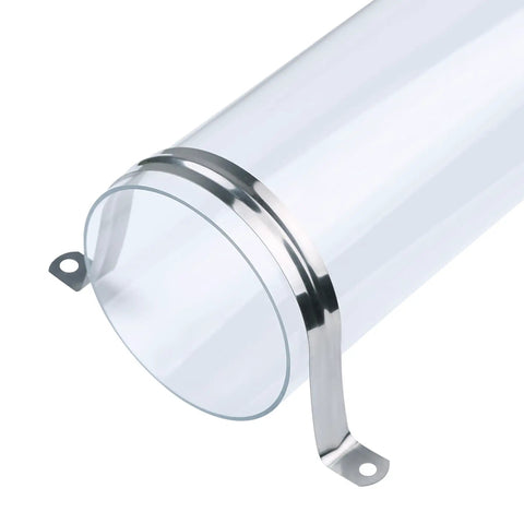 Clear Rigid Plastic Dust Collection Tubing Set 4 Pieces 2.5 In Diameter By 36 In Length With Strap Clamps, close-up view.