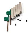 Straight Up Heavy Duty Mini Indexable Lathe Turning Tool Set With Three Eighth Inch Nickel Shank showing five carbide blades and two wrenches.