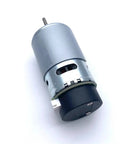 RS-555 Permanent Magnet DC Hall Encoder Gear Motor 6V 12V 24V High Speed Up To 16000 RPM close-up view with silver metal casing and black end.